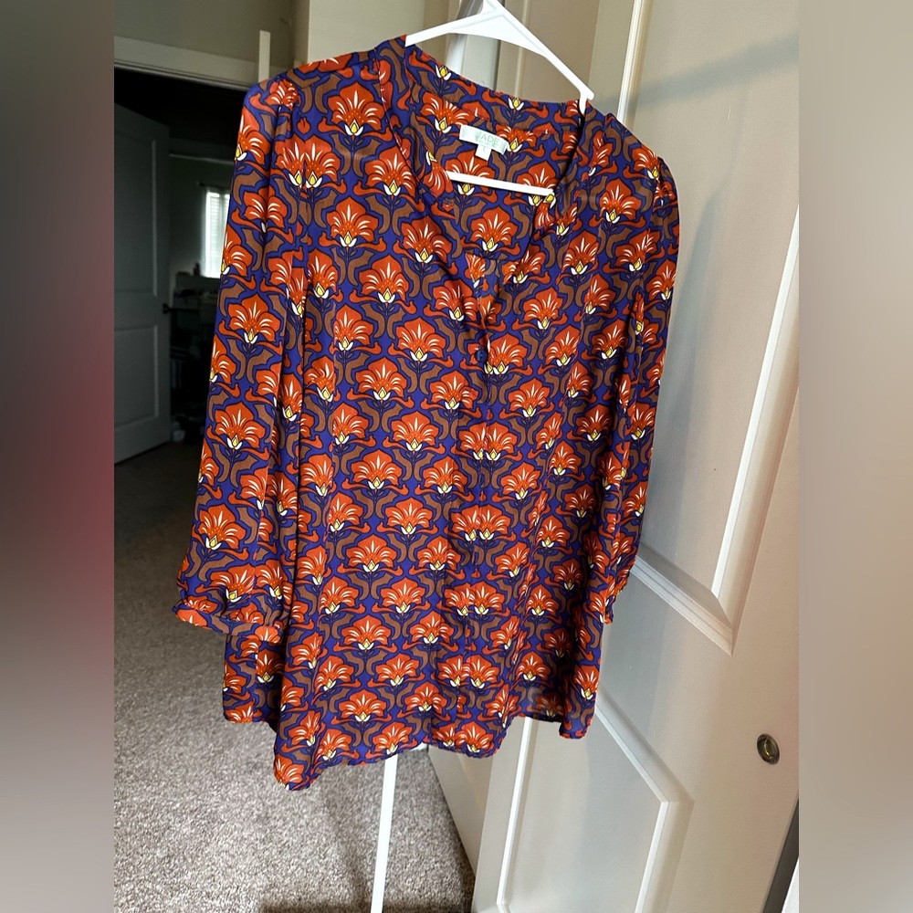 Beautiful Patterned orange and blue floral blouse (size medium)